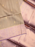 Tussar fancy saree snuff color allover zari motifs & zari border with rich pallu and contrast plain blouse