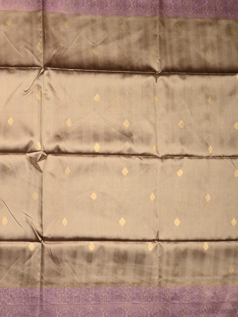 Tussar fancy saree snuff color allover zari motifs & zari border with rich pallu and contrast plain blouse