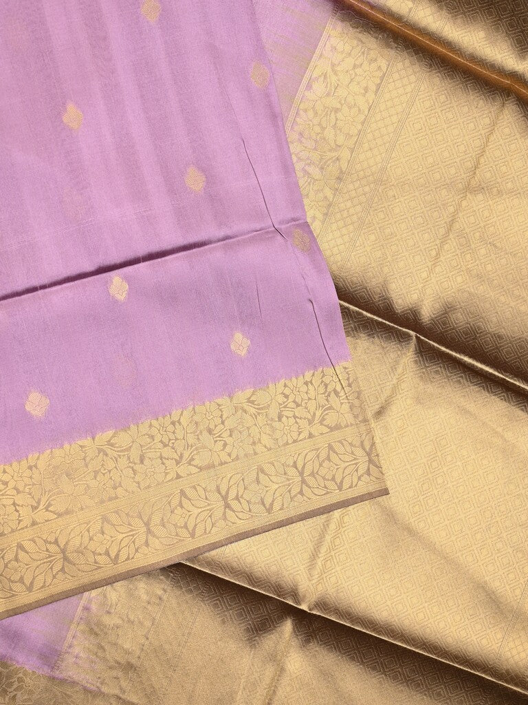 Tussar fancy saree lavender color allover zari motifs & zari border with rich pallu and contrast plain blouse