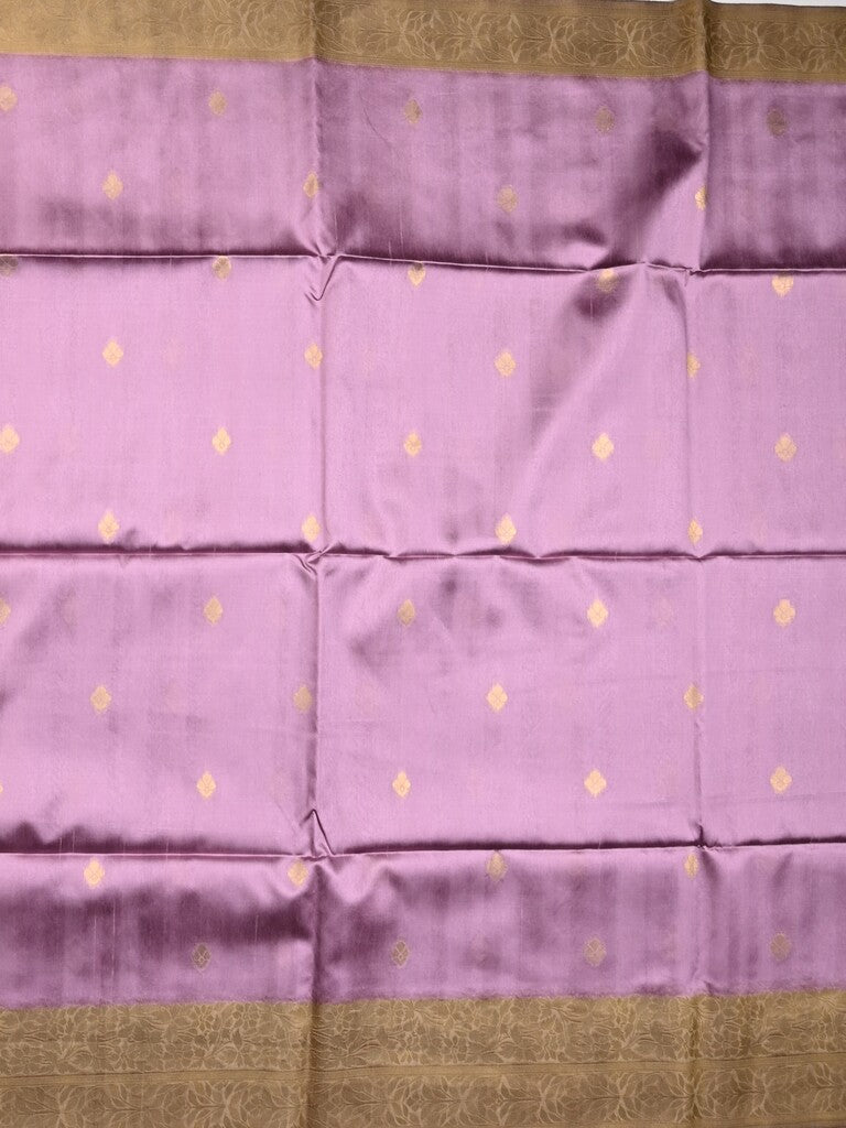 Tussar fancy saree lavender color allover zari motifs & zari border with rich pallu and contrast plain blouse