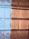 Tussar fancy saree sky blue color allover plain & printed border with rich pallu and contrast blouse