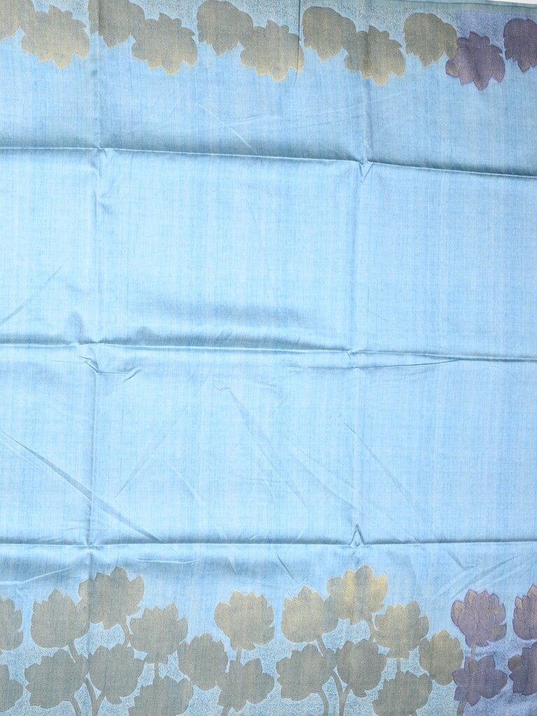 Tussar fancy saree sky blue color allover plain & printed border with rich pallu and contrast blouse
