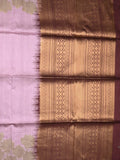 Tussar fancy saree lavender color allover plain & printed border with rich pallu and contrast blouse