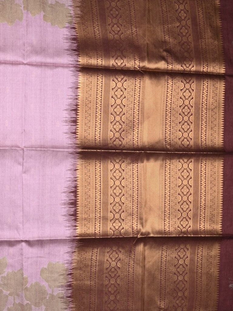 Tussar fancy saree lavender color allover plain & printed border with rich pallu and contrast blouse