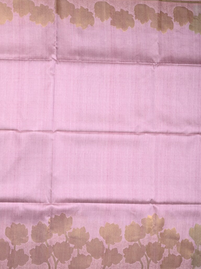 Tussar fancy saree lavender color allover plain & printed border with rich pallu and contrast blouse