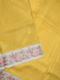 Dola tissue fancy saree yellow color allover stripes & designer fancy border with running pallu and embroidery blouse