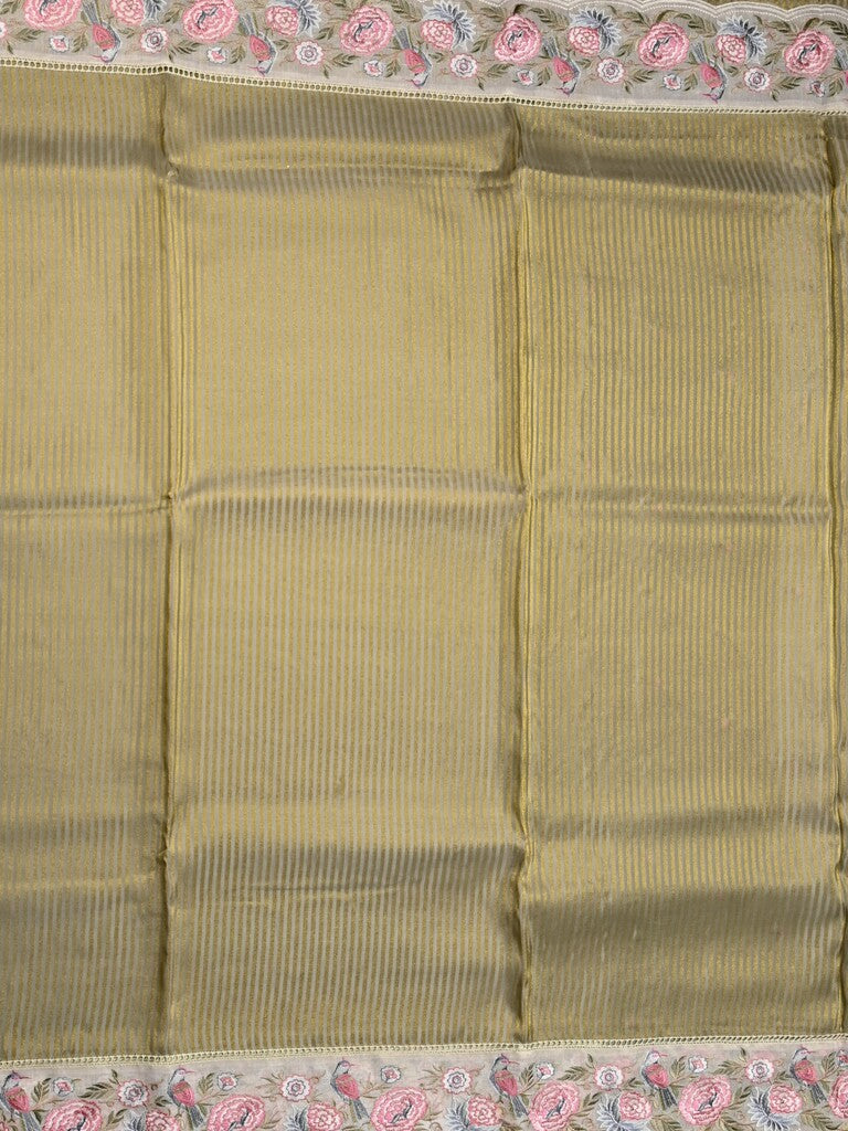 Dola tissue fancy saree snuff color allover stripes & designer fancy border with running pallu and embroidery blouse