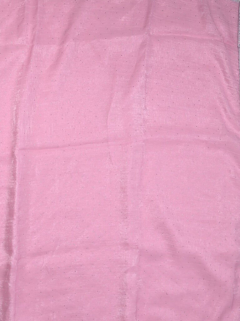 Organza shimmer fancy saree baby pink color allover embroidery motifs & embroidery border with running pallu and self blouse