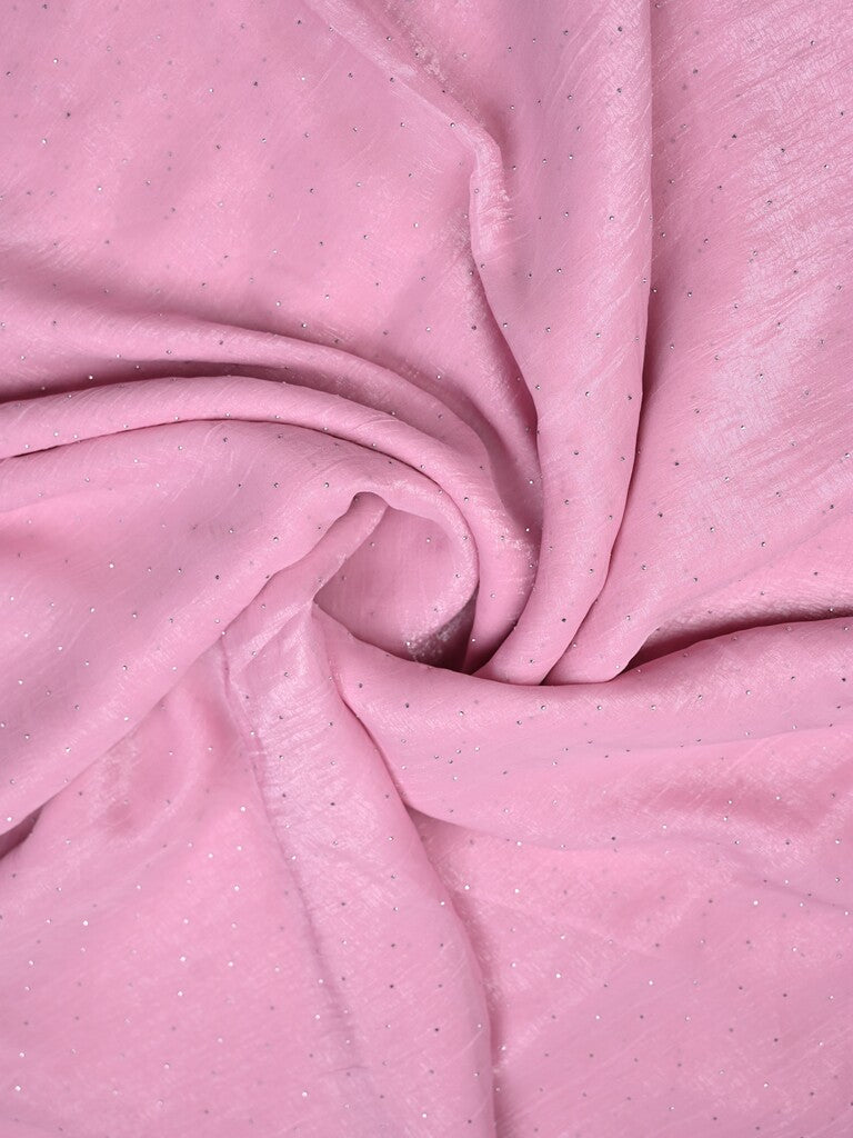 Organza shimmer fancy saree baby pink color allover embroidery motifs & embroidery border with running pallu and self blouse