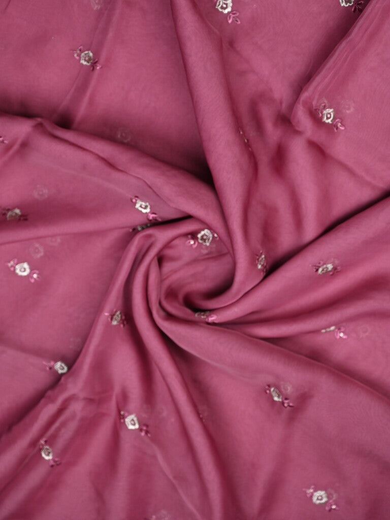 Soft organza fancy saree wine color allover embroidery motifs & embroidery border with running pallu and embroidery blouse