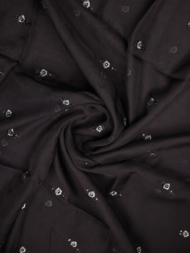 Soft organza fancy saree black color allover embroidery motifs & embroidery border with running pallu and embroidery blouse