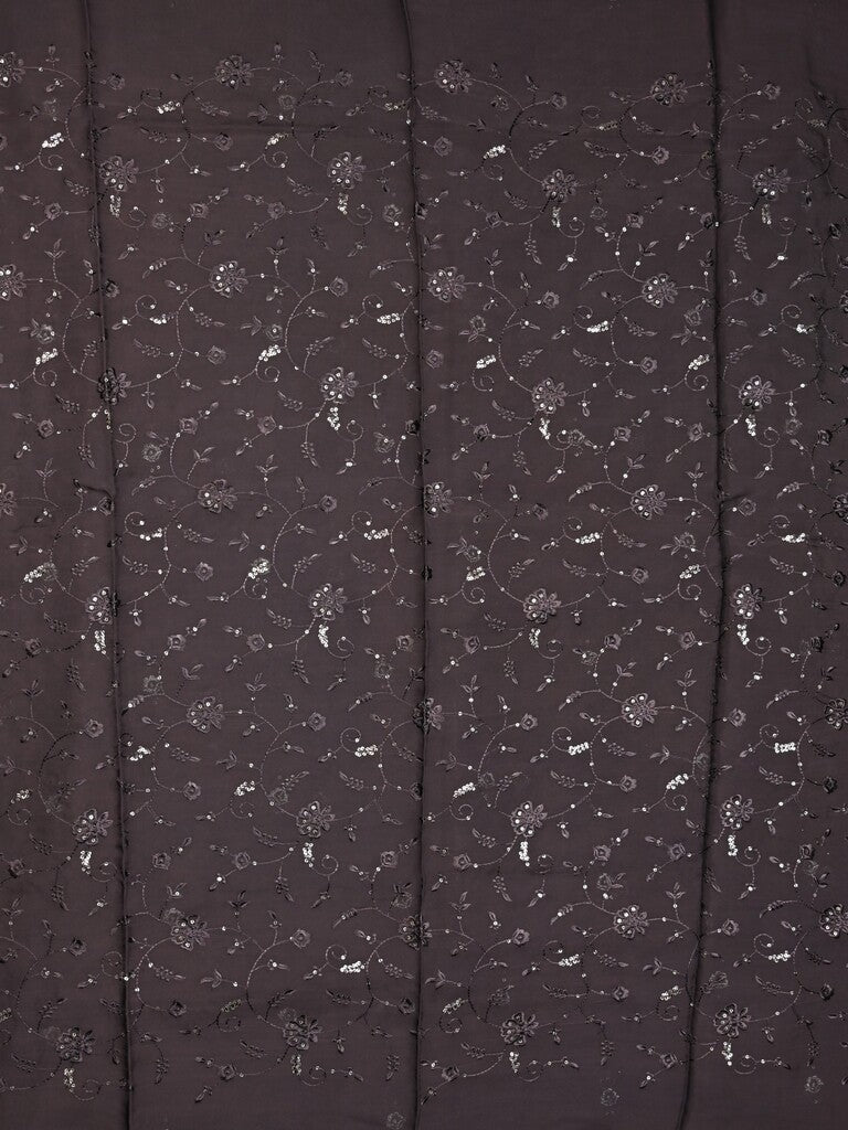 Soft organza fancy saree black color allover embroidery motifs & embroidery border with running pallu and embroidery blouse