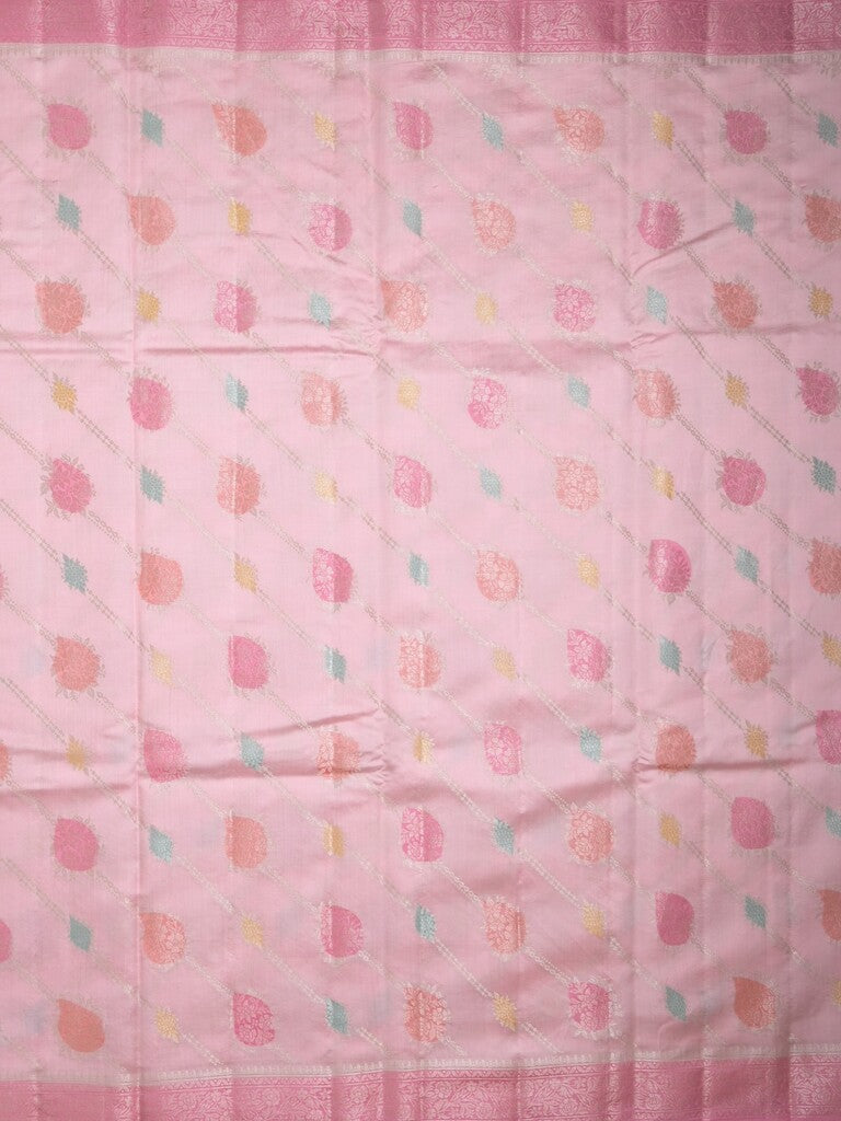 Raw mango pattu saree baby pink color allover zari weaves & zari border with rich pallu and attached plain blouse