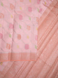 Raw mango pattu saree light peach color allover zari weaves & zari border with rich pallu and attached plain blouse