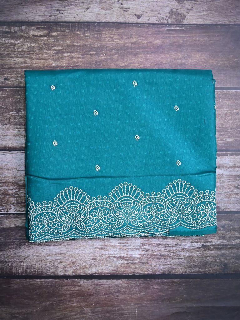 Chinnon fancy saree orange color allover thread woven embroidery and weaving border with rich pallu and plain blouse