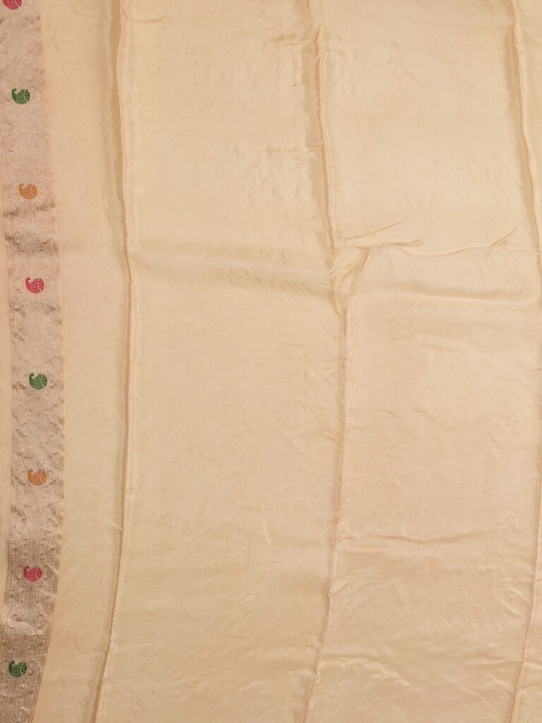 Tabby silk fancy saree beige color allover zari weaves & zari border with zari pallu and attached plain blouse