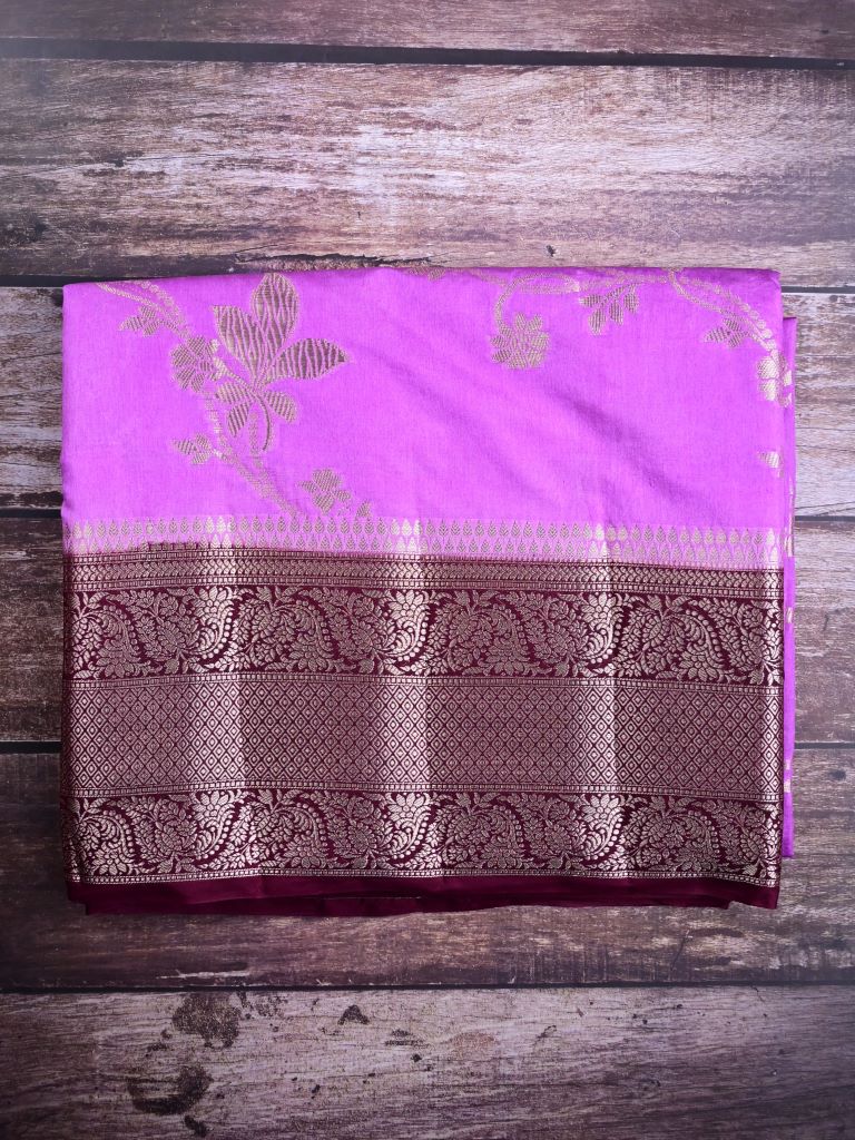 Dola silk fancy saree dark pink color allover zari weaves and zari weaving border with rich pallu and plain blouse