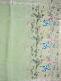 Organza crush fancy saree light pista green color allover plain & embroidery border with embroidery pallu and contrast blouse
