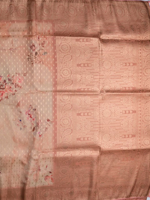 Tussar fancy saree light purple color allover digital kalamkari prints and zari weaving border with printed pallu and plain blouse
