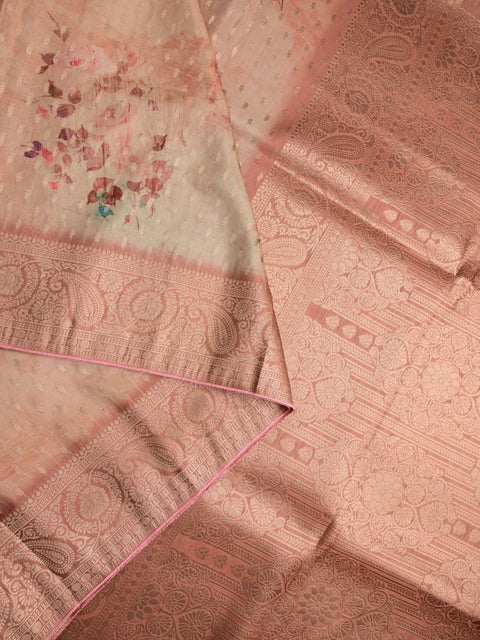 Tussar fancy saree light purple color allover digital kalamkari prints and zari weaving border with printed pallu and plain blouse