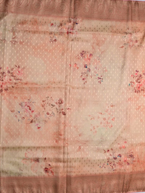 Tussar fancy saree light purple color allover digital kalamkari prints and zari weaving border with printed pallu and plain blouse