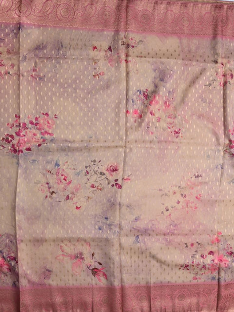Tussar fancy saree rose pink color allover digital kalamkari prints and zari weaving border with printed pallu and plain blouse