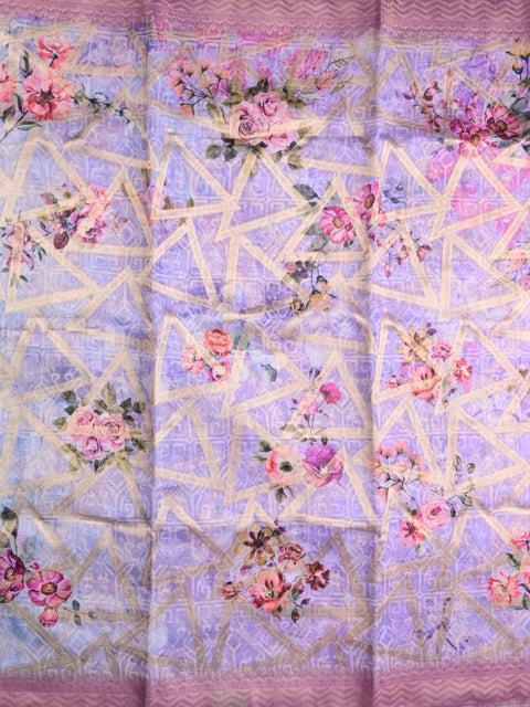 Tussar fancy saree brown color allover digital kalamkari prints and zari weaving border with printed pallu and plain blouse