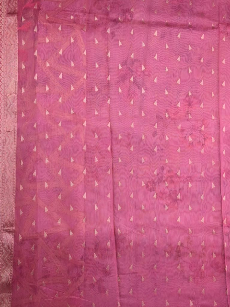 Chanderi fancy saree onion pink color allover digital prints, zari weaves & zari border with rich pallu and contrast blouse