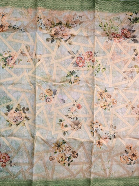 Tussar fancy saree light purple color allover digital kalamkari prints and zari weaving border with printed pallu and plain blouse