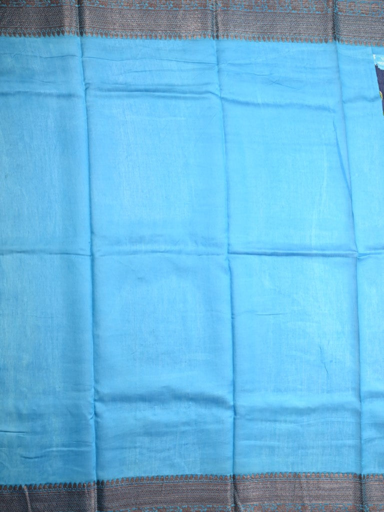 Tussar matka fancy saree navy blue color allover floral prints and zari weaving border with short pallu and plain blouse