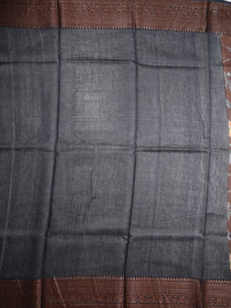 Tussar matka fancy saree brown color allover floral prints and zari weaving border with short pallu and plain blouse
