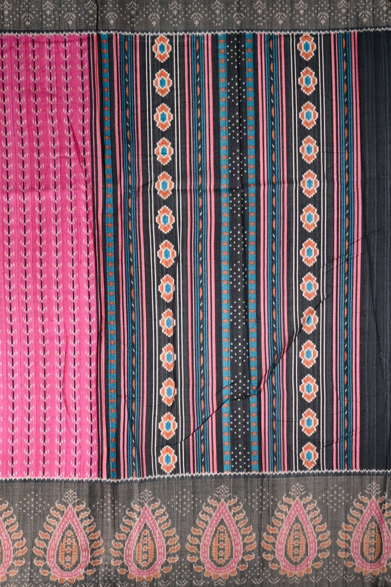 Maheswari silk saree magenta color allover prints and zari weaving border with stripes pallu and plain blouse