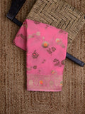 Chinnon fancy saree light pink color allover zari weaves & zari border with rich pallu and attached self blouse