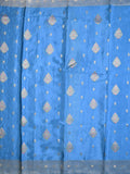 Chinnon fancy saree sky blue color allover zari weaves & zari border with rich pallu and plain self blouse