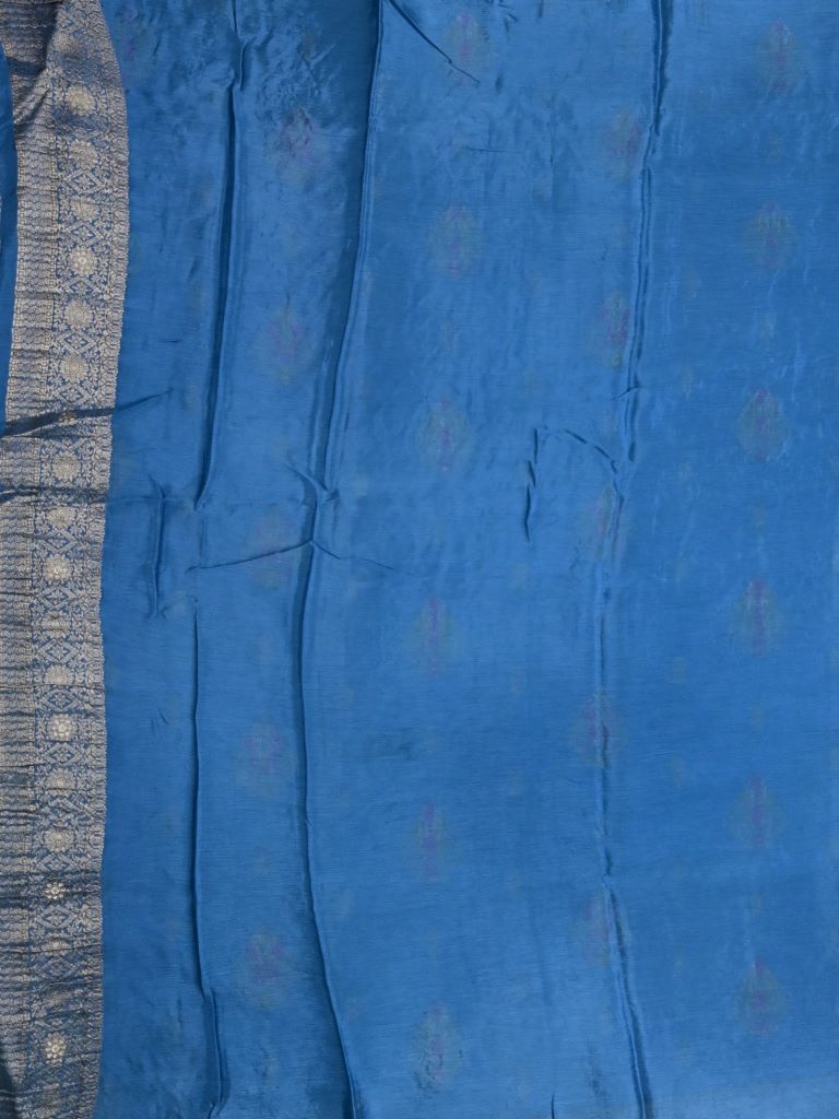Chinnon fancy saree sky blue color allover zari weaves & zari border with rich pallu and plain self blouse