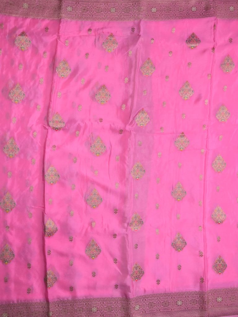 Banaras fancy saree dark pink color allover zari stripes & zari weaving kanchi border with rich pallu and contrast zari motifs blouse