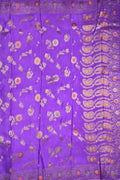 Chinnon fancy saree lavender color allover zari weaves & zari border with rich pallu and attached self blouse