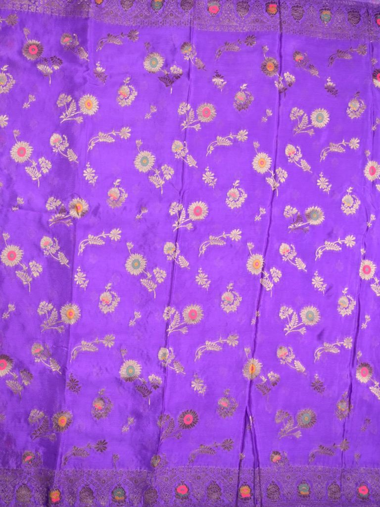 Chinnon fancy saree lavender color allover zari weaves & zari border with rich pallu and attached self blouse