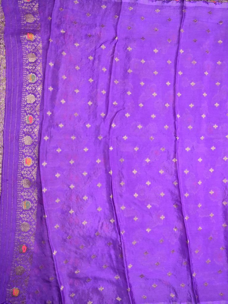 Chinnon fancy saree lavender color allover zari weaves & zari border with rich pallu and attached self blouse