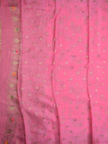 Chinnon fancy saree light pink color allover zari weaves & zari border with rich pallu and attached self blouse
