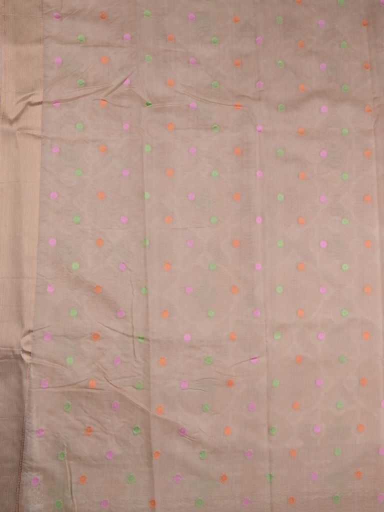 Dupion fancy saree beige color allover zari weaves & zari border with rich pallu and attached plain blouse