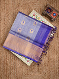 Venkatagiri pattu saree bluish grey color allover zari motifs & kaddi border with rich contrast pallu and attached plain blouse