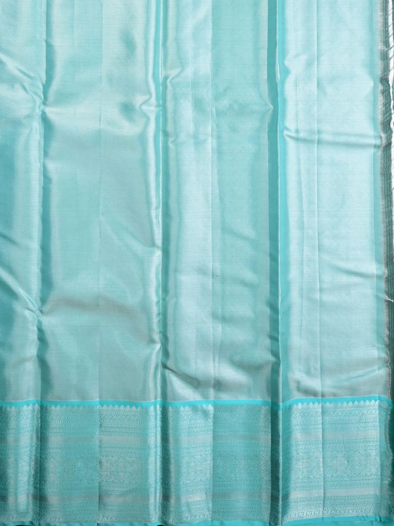 Kanchi tissue pattu bridal saree light blue color allover zari weaving & zari border with rich pallu and attached plain blouse