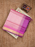 Uppada seiko pattu saree baby pink color allover plain & temple border with zari contrast pallu and attached plain blouse