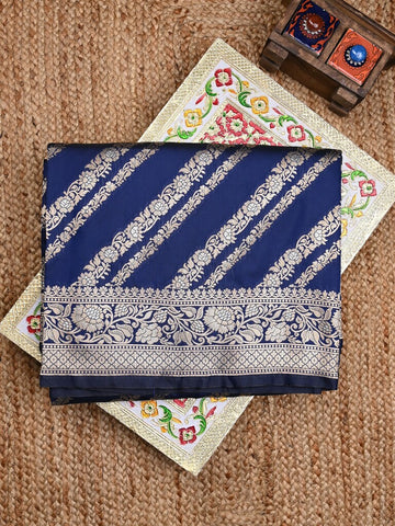 Banaras fancy saree navy blue color allover zari weaves & zari border with rich pallu and brocade blouse