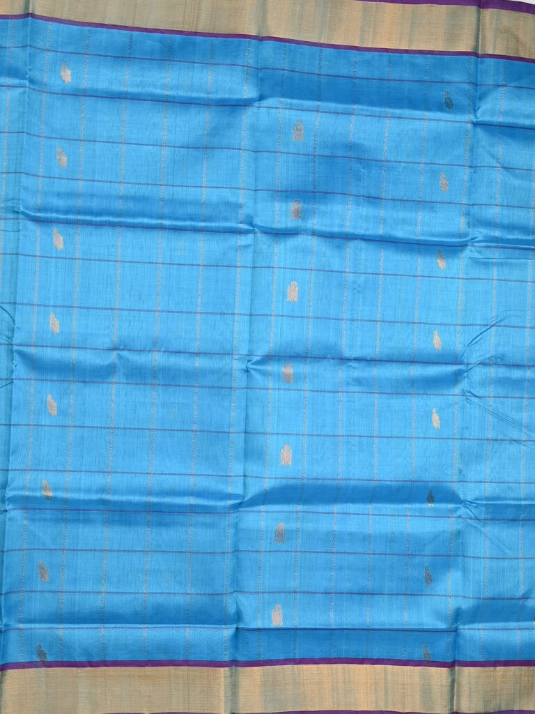 Uppada seiko pattu saree sky blue color allover zari motifs & kaddi border with contrast zari pallu and attached plain blouse