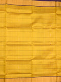 Uppada seiko pattu saree golden yellow color allover zari motifs & kaddi border with contrast zari pallu and attached plain blouse
