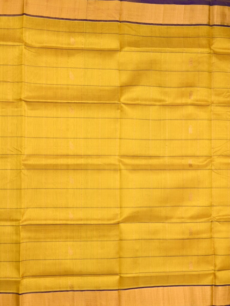 Uppada seiko pattu saree golden yellow color allover zari motifs & kaddi border with contrast zari pallu and attached plain blouse