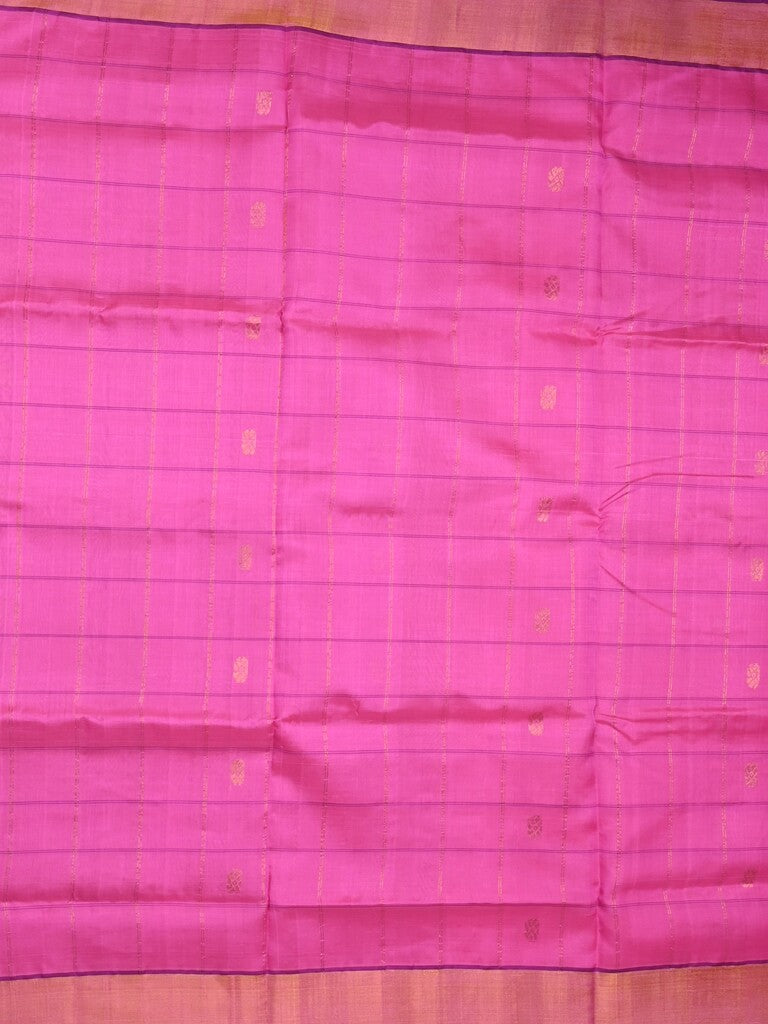 Uppada seiko pattu saree pink color allover zari motifs & kaddi border with contrast zari pallu and attached plain blouse