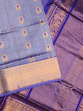 Venkatagiri pattu saree bluish grey color allover zari motifs & kaddi border with rich contrast pallu and attached plain blouse